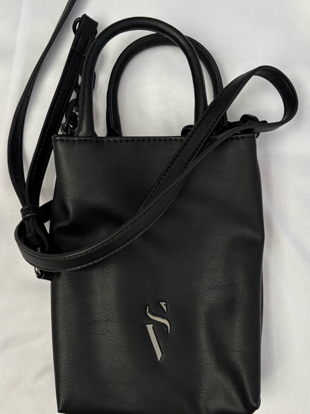 Compact Black Mini Crossbody with Top Handles and Adjustable Strap
